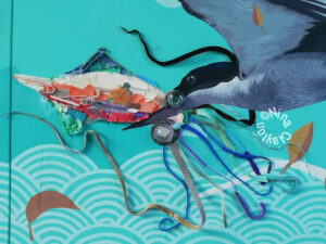 Kingfisher et Squid Koh Phi Phi 2019 By Nina Clayton (plastic collage)